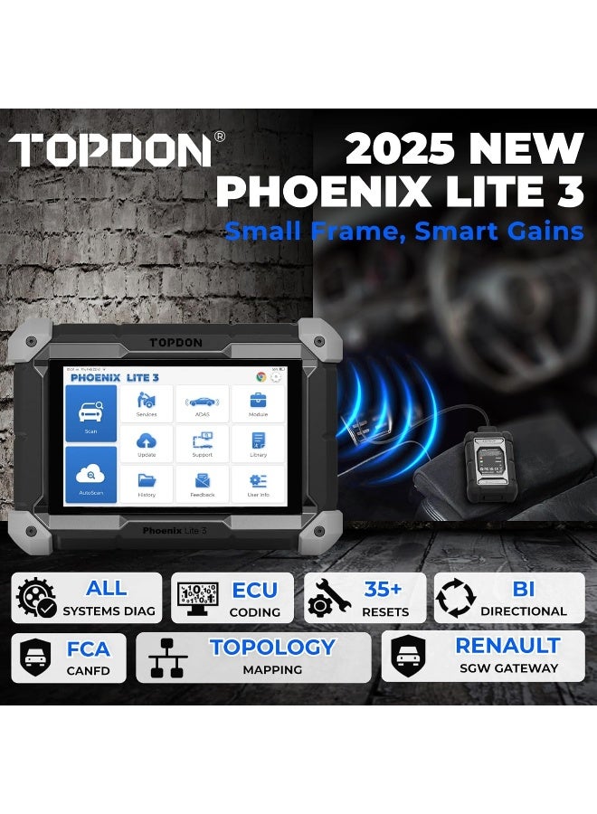 Topdon TOPDON Phoenix Lite 3 with 3 YEAR UPDATE Diagnostic Tool WI– Comprehensive Vehicle Diagnostics with Precision Topology Mapping, CAN-FD Protocol, FCA Gateway Access, Bi-Directional Controls & 35 Maintenance Functions - Image 2