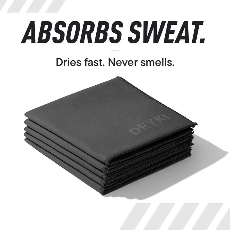 DRYKI Sweat Absorbing Handkerchiefs - The Original Pocket-Sized Sweat Towels - Quick-Dry Microfiber Sweat Rags for Face, Hands, & Body - Men & Women - Gym, Sports, and Work (Dark Grey: 5 Pack) - Image 3