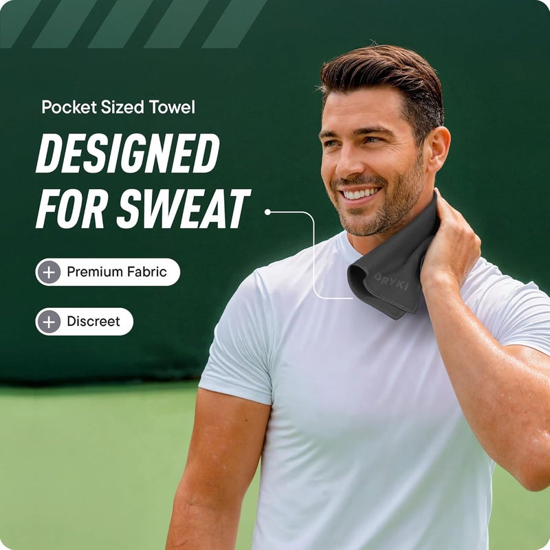 DRYKI Sweat Absorbing Handkerchiefs - The Original Pocket-Sized Sweat Towels - Quick-Dry Microfiber Sweat Rags for Face, Hands, & Body - Men & Women - Gym, Sports, and Work (Dark Grey: 5 Pack) - Image 2