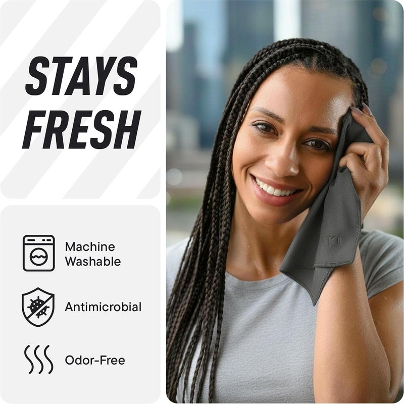 DRYKI Sweat Absorbing Handkerchiefs - The Original Pocket-Sized Sweat Towels - Quick-Dry Microfiber Sweat Rags for Face, Hands, & Body - Men & Women - Gym, Sports, and Work (Dark Grey: 5 Pack) - Image 5