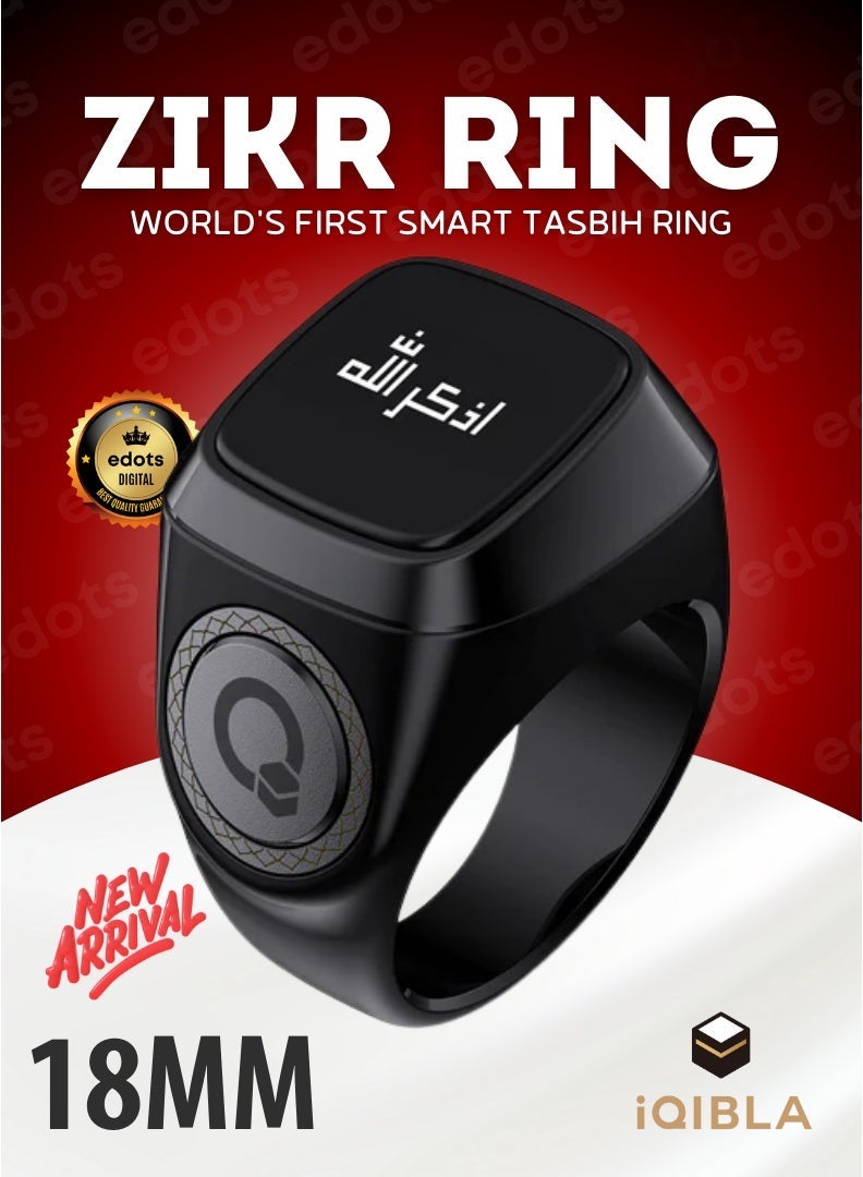 إيكيبلا خاتم ذكر ذكي / لايت إس | 18 مللي متر / عدّاد الصلاة، عدّاد التسبيح وتذكير وقت الصلاة للمسلمين / تقنية مقاومة للماء يمكن ارتداؤها / أسود - Image 1
