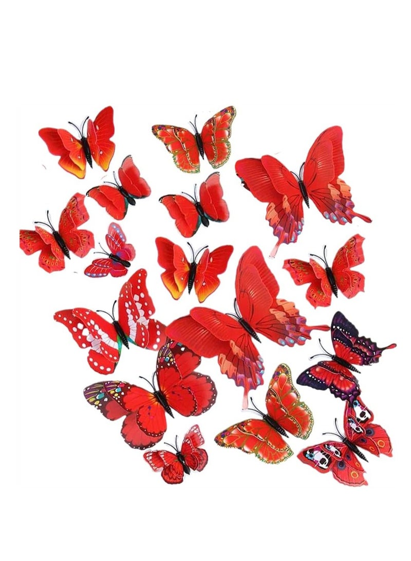 SYOSI 3D Butterfly Wall Decals Removable Butterfly Decor Simulation Butterfly for Girls Stickers Kids Bedroom and Room Wall Decoration Art Mural Double Wings 24 Pcs Red - Image 1