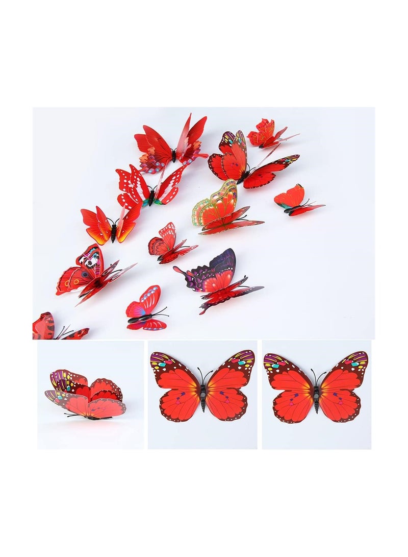 SYOSI 3D Butterfly Wall Decals Removable Butterfly Decor Simulation Butterfly for Girls Stickers Kids Bedroom and Room Wall Decoration Art Mural Double Wings 24 Pcs Red - Image 5