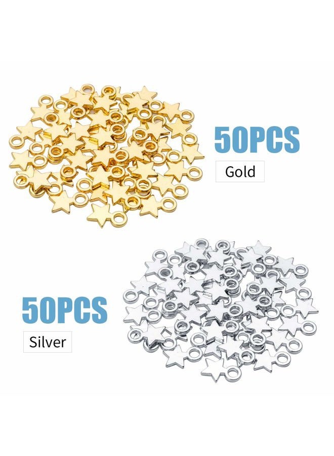 Jdesun 100pcs Mini Star Charms Alloy Star Shape Charms Pendants for DIY Crafting Jewelry Making (Gold and Silver),10x8x1mm - Image 5