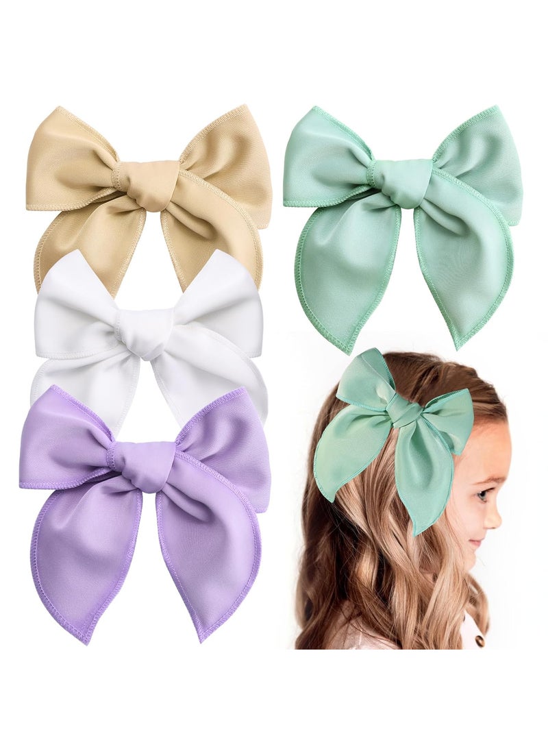 TOKUFAGU - Pack of 4 Hair Bows Fable Girls Hair Accessories Handmade Hair Clips for Toddlers Girls Kids Infants Teens Women Birthday Party Christmas  Yellow Green White Purple - Image 1