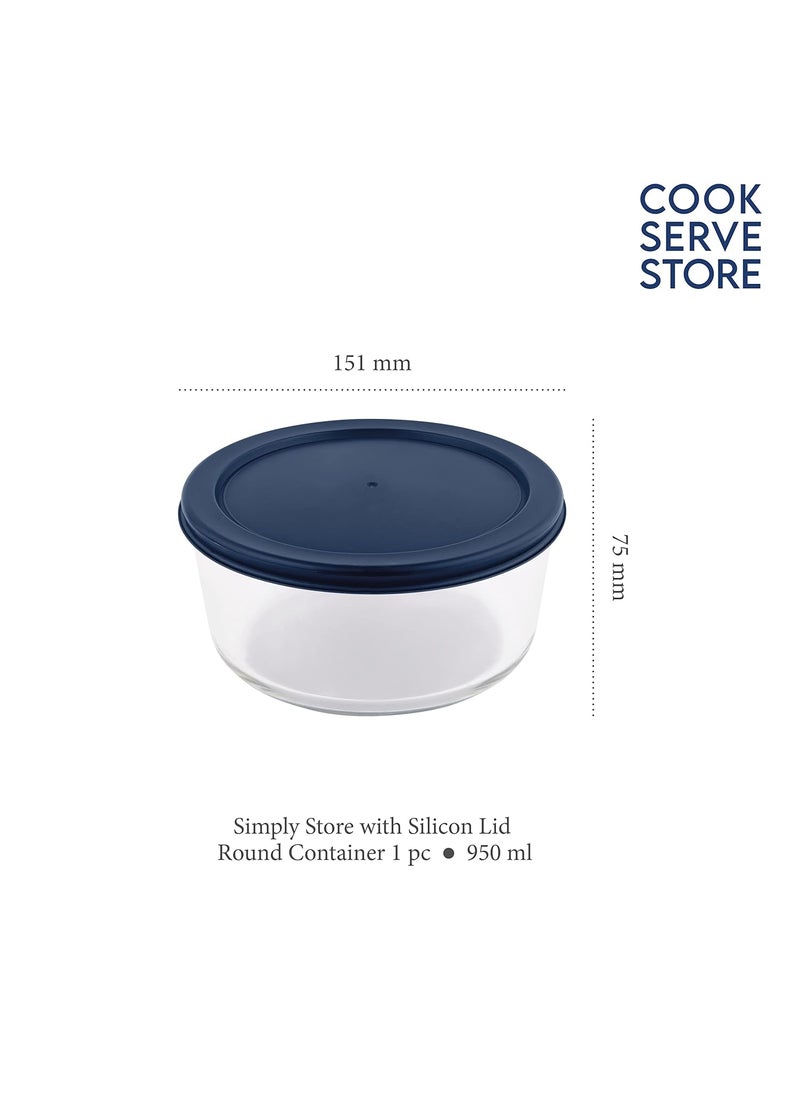 La Opala La Opala Cook Serve Store 100% Borosilicate Glass Storage Container | Simply Store with Silicon Lid | Round 950 ml | Microwave & Oven Proof | Dishwasher & Freezer Proof | Durable | Transparent  - Image 2