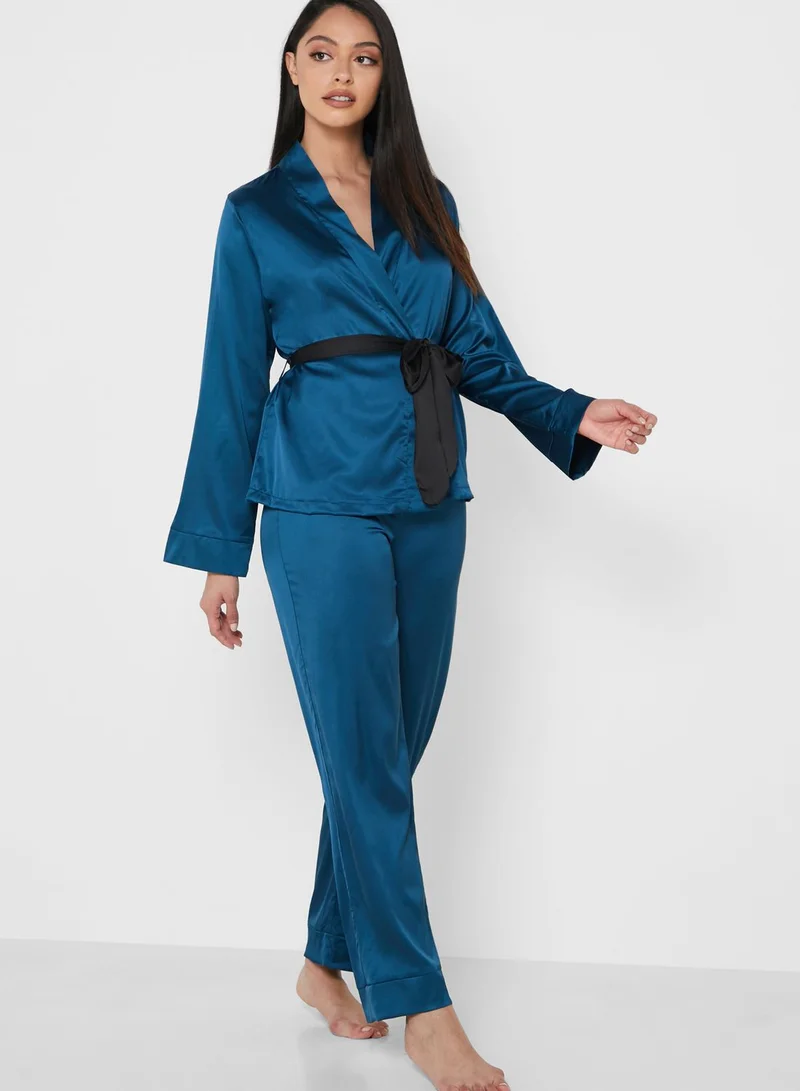 Khizana Robe Top With Wide Leg Pants Nightsuit