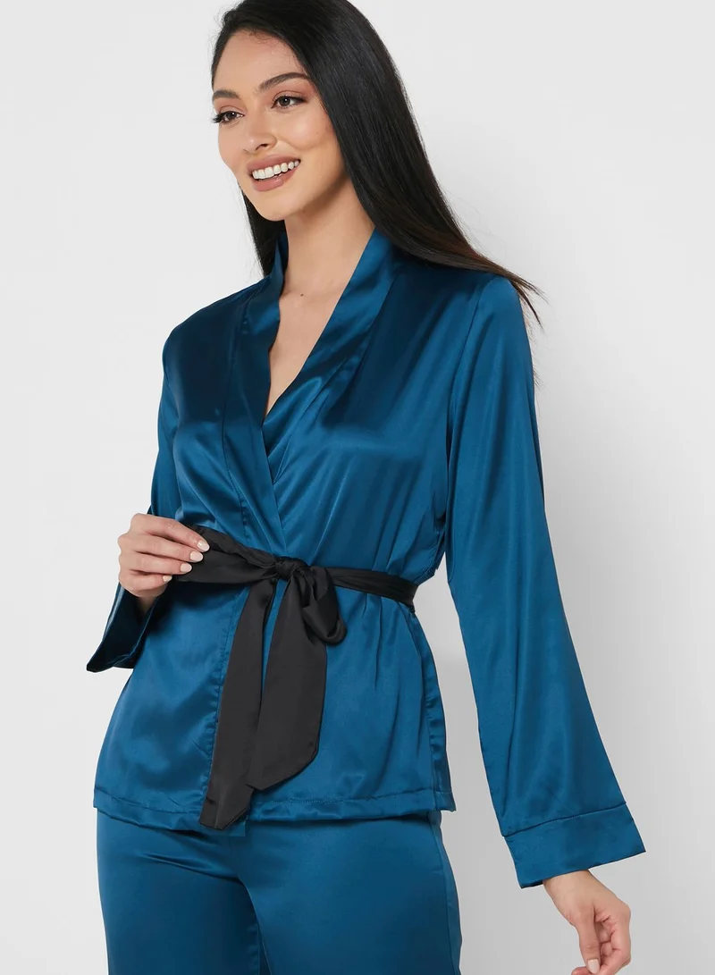 Khizana Robe Top With Wide Leg Pants Nightsuit