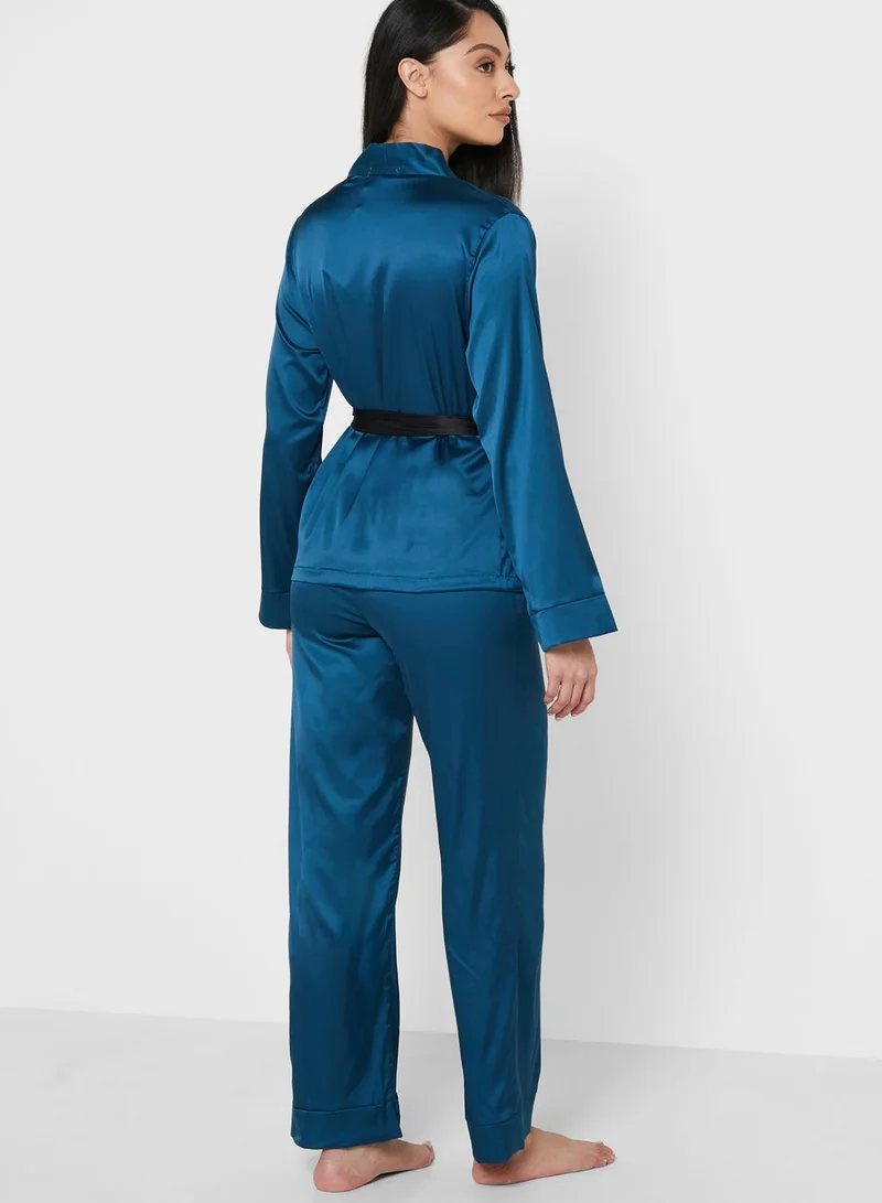 Khizana Robe Top With Wide Leg Pants Nightsuit