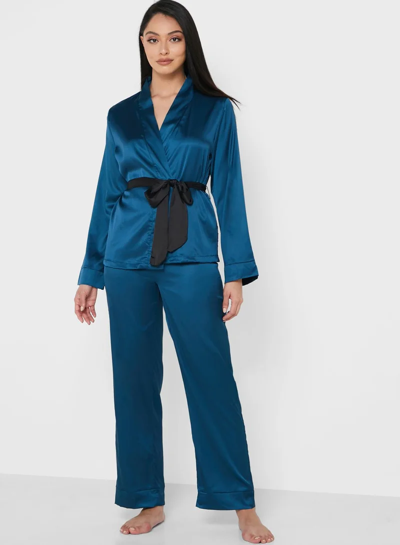 Khizana Robe Top With Wide Leg Pants Nightsuit