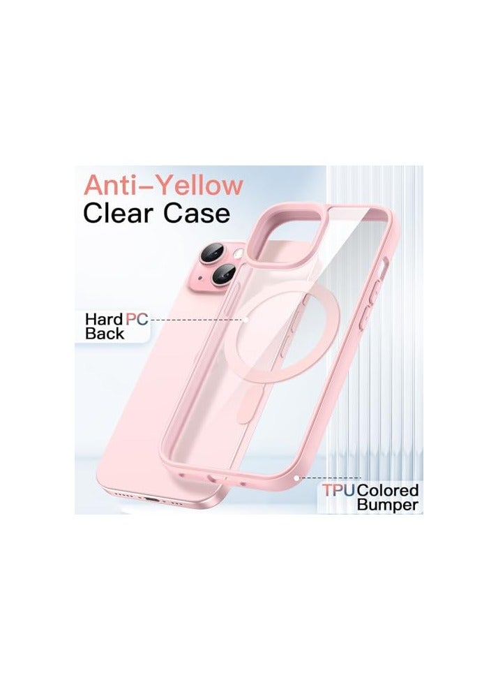 جي تيك حافظة JETech المغناطيسية لهاتف iPhone 15 مقاس 6.1 بوصة متوافقة مع MagSafe، غطاء ممتص للصدمات للهاتف، إطار TPU بلون سادة غير لامع، ظهر شفاف مضاد للخدش (وردي) - Image 3