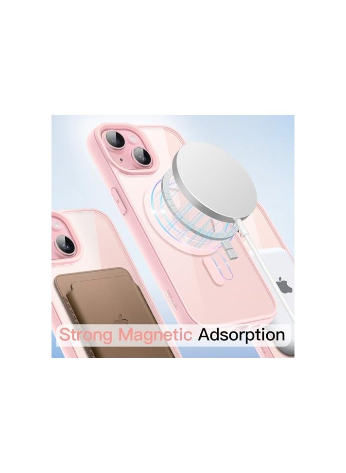 جي تيك حافظة JETech المغناطيسية لهاتف iPhone 15 مقاس 6.1 بوصة متوافقة مع MagSafe، غطاء ممتص للصدمات للهاتف، إطار TPU بلون سادة غير لامع، ظهر شفاف مضاد للخدش (وردي) - Image 2