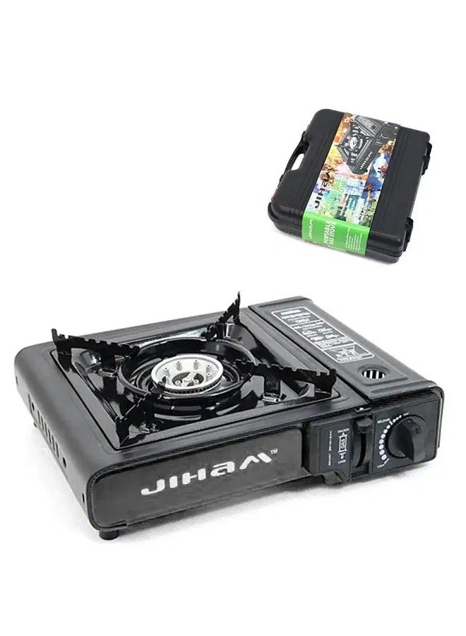 JIHAM Portable Gas Stove Single Burner with Carrying Case – Stainless Steel Body, Electronic Ignition for Outdoor Camping, Hiking, BBQ, and Picnic – Compact, Durable, and Easy to Use – Black - Image 1