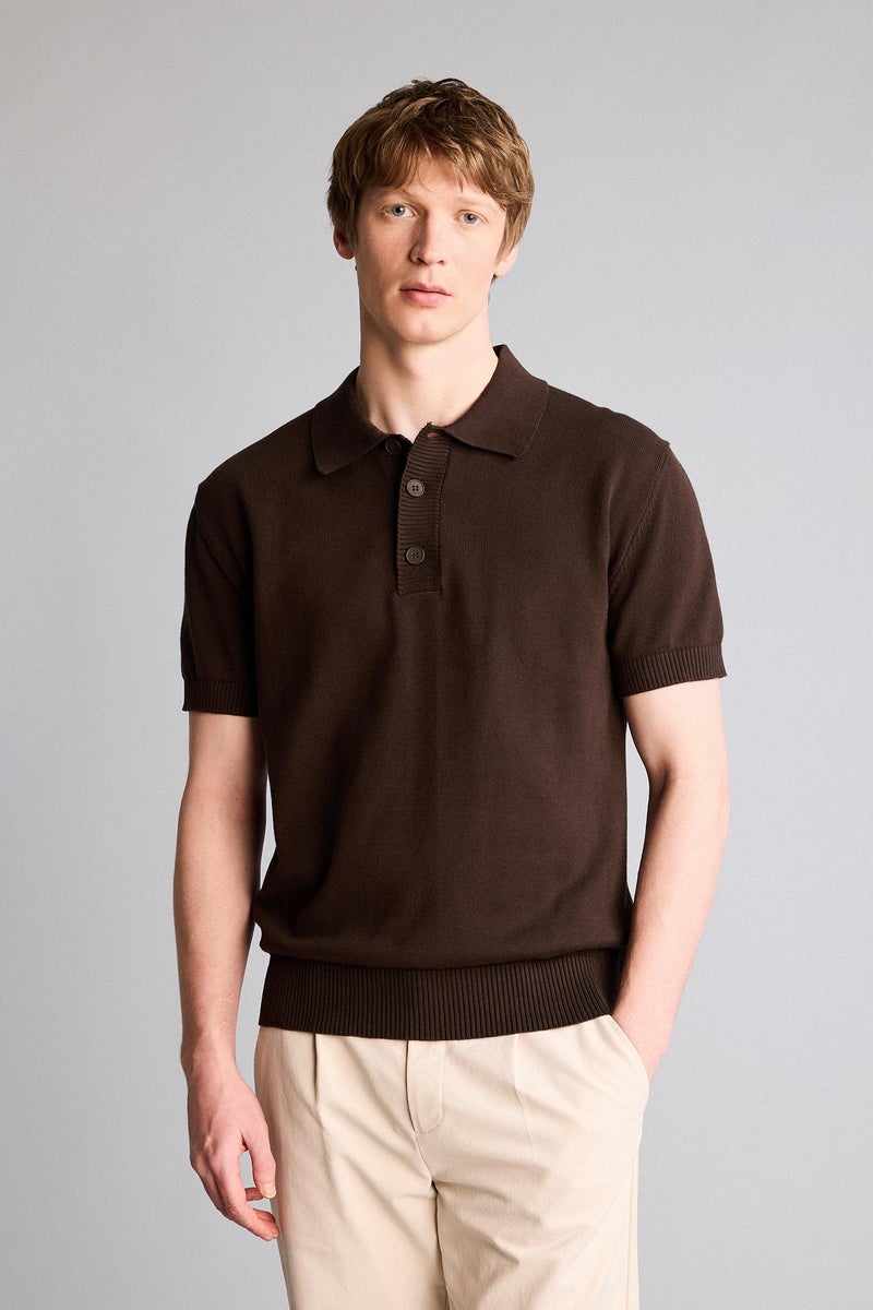 DeFacto Brown Man Short Sleeve Polo Shirt Casual - Image 1