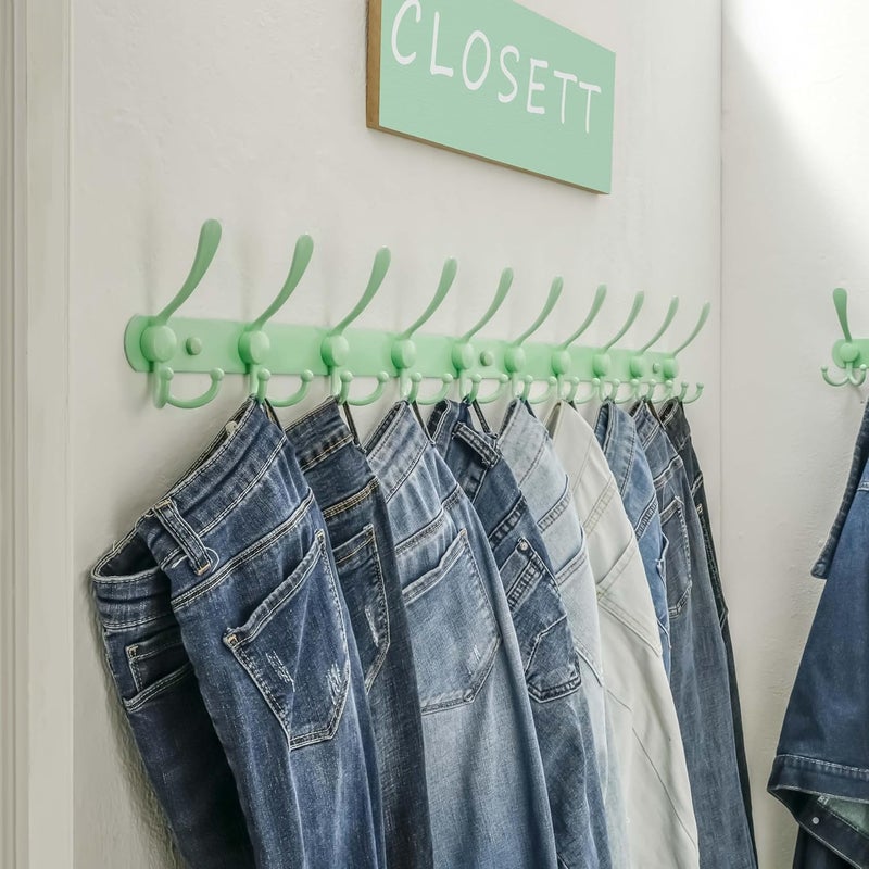 Dseap Hardness boosted processed substance Coat Rack Wall Mount - 38” Long 10-Tri-Hooks Heavy Duty Coat Hanger Rail Wall Hooks for Hanging Coats Hats Clothing Clothes Purse Mudroom Entryway, Green General standard crafted - Image 5
