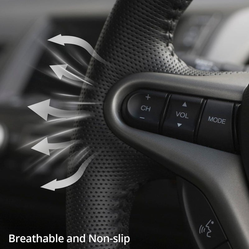 QWORK ® Universal Car Steering Wheel Cover 37-38cm Steering Wheel Cover with Needle and Thread Sewing Car Steering Wheel Cover - Image 5