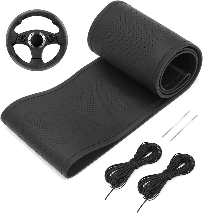 QWORK ® Universal Car Steering Wheel Cover 37-38cm Steering Wheel Cover with Needle and Thread Sewing Car Steering Wheel Cover - Image 1