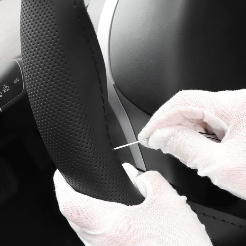 QWORK ® Universal Car Steering Wheel Cover 37-38cm Steering Wheel Cover with Needle and Thread Sewing Car Steering Wheel Cover - Image 3