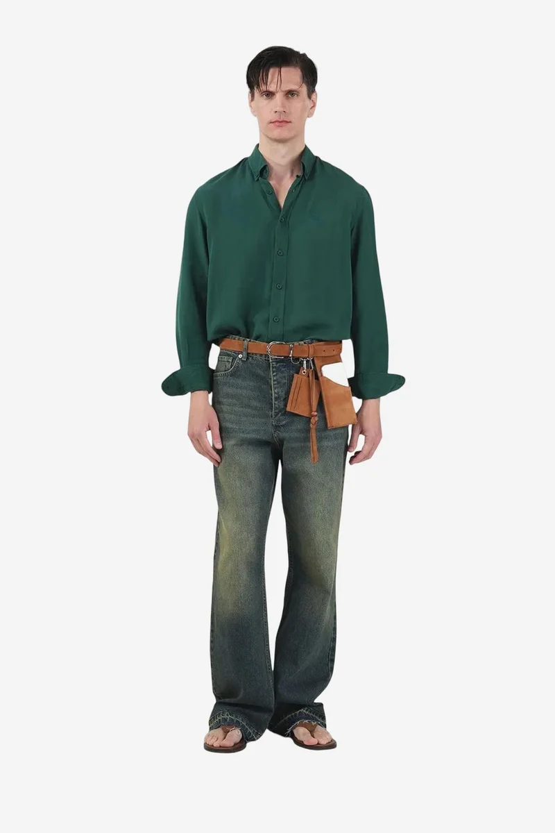 Giesto Green GIESTO Casual Long Sleeve Tencel Button-Up Shirt for Men | Best Price UAE