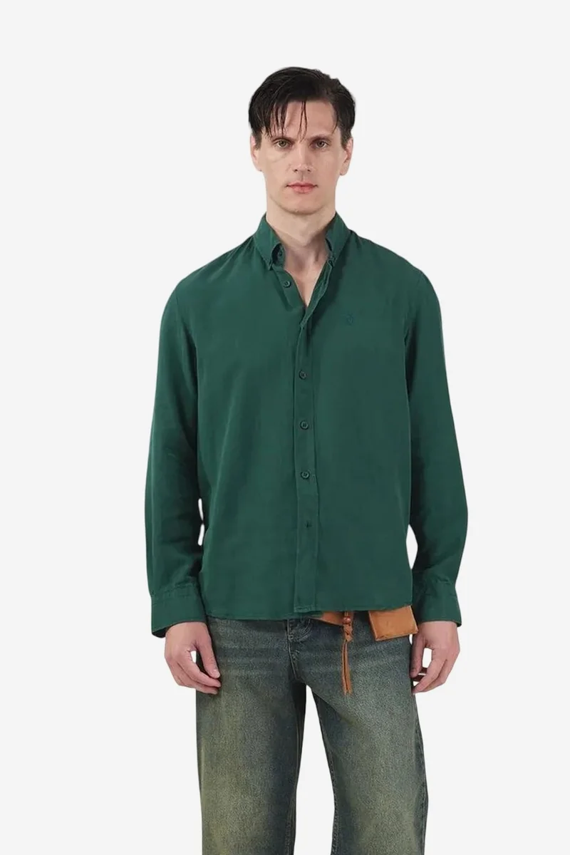 Giesto Green GIESTO Casual Long Sleeve Tencel Button-Up Shirt for Men | Best Price UAE