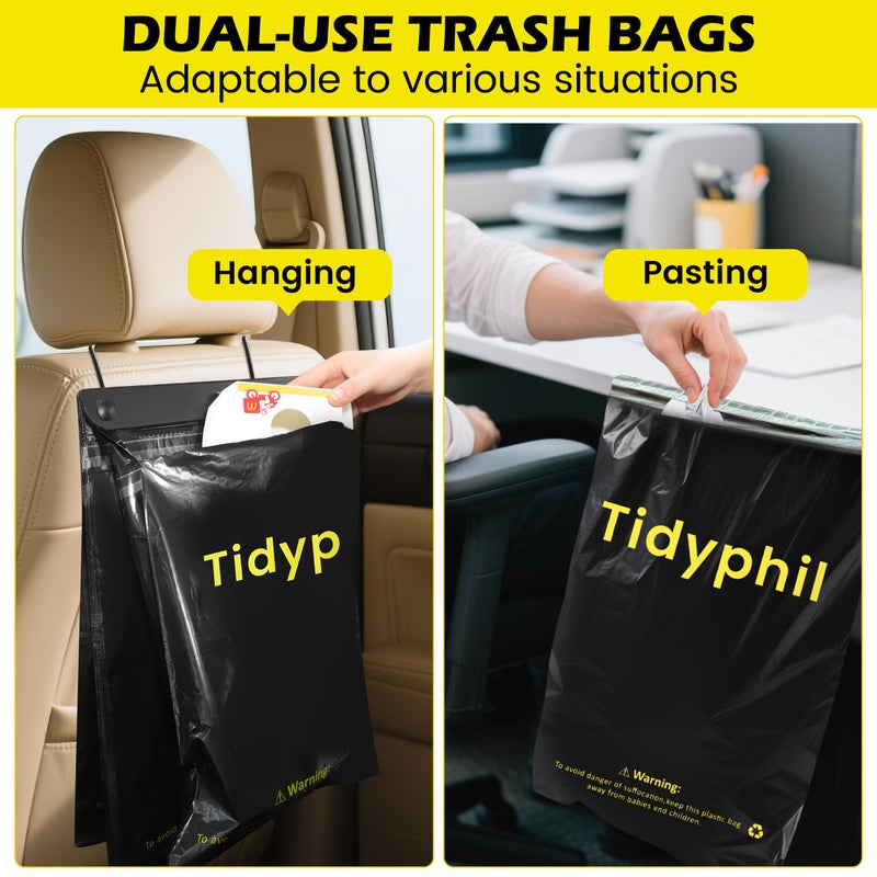 Tidyphil 150 PCS Disposable Car Trash Bags Hanging, Leak-proof, Odor Seal. 2 Gallon Car Garbage Bags, Big Capacity. Independent of Car Trash Can, Easy Stick-On Car trash Bin for Car, SUV, Truck, Stroller.Black - Image 2