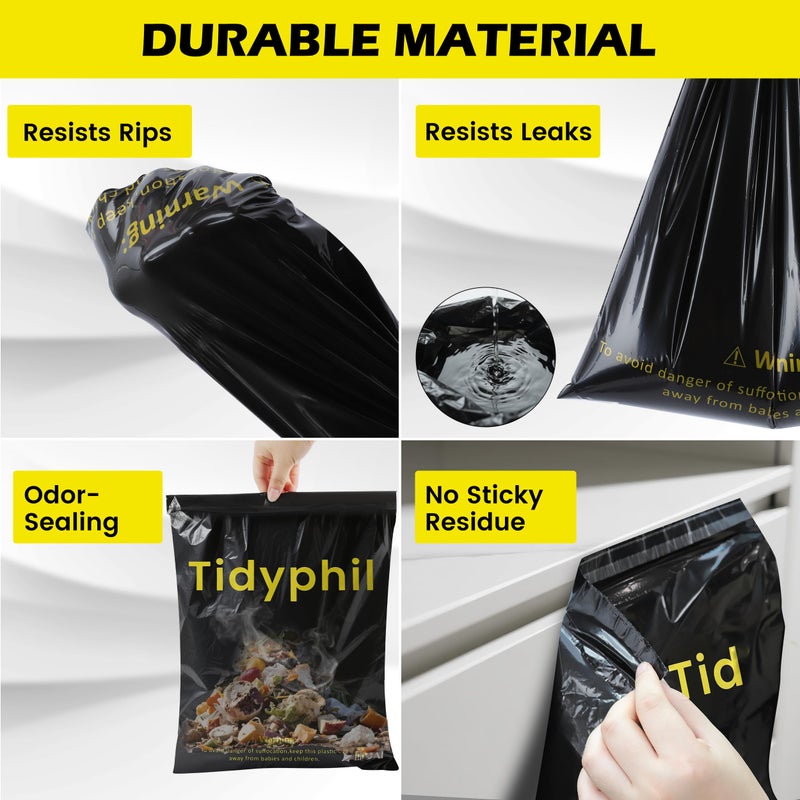 Tidyphil 150 PCS Disposable Car Trash Bags Hanging, Leak-proof, Odor Seal. 2 Gallon Car Garbage Bags, Big Capacity. Independent of Car Trash Can, Easy Stick-On Car trash Bin for Car, SUV, Truck, Stroller.Black - Image 5
