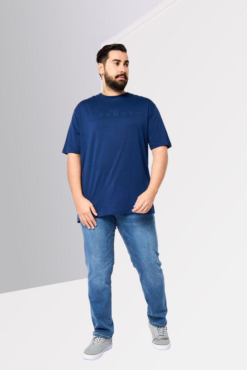 JOHN RICHMOND Men Crew Neck Short Sleeves Brand Logo T-Shirt, Dark Blue - Image 3