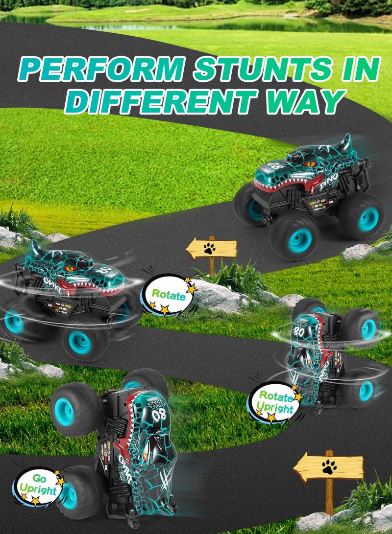 أوربازار سيارة الوحش التي تعمل بجهاز تحكم عن بعد، شاحنة الوحش التي تعمل بجهاز تحكم عن بعد بتردد 2.4 جيجاهرتز لجميع التضاريس، سيارة الوحش التي تعمل بجهاز تحكم عن بعد على شكل ديناصور، شاحنة الوحش التي تعمل بجهاز تحكم عن بعد مع موسيقى وبخاخ للأولاد من سن 4-7 و8-12 عامًا وهدية عيد ميلاد للبنات (أزرق سماوي) - Image 5