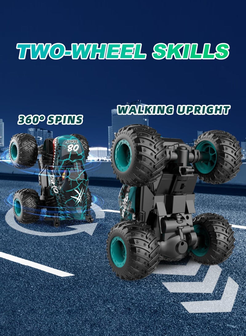 أوربازار سيارة الوحش التي تعمل بجهاز تحكم عن بعد، شاحنة الوحش التي تعمل بجهاز تحكم عن بعد بتردد 2.4 جيجاهرتز لجميع التضاريس، سيارة الوحش التي تعمل بجهاز تحكم عن بعد على شكل ديناصور، شاحنة الوحش التي تعمل بجهاز تحكم عن بعد مع موسيقى وبخاخ للأولاد من سن 4-7 و8-12 عامًا وهدية عيد ميلاد للبنات (أزرق سماوي) - Image 4