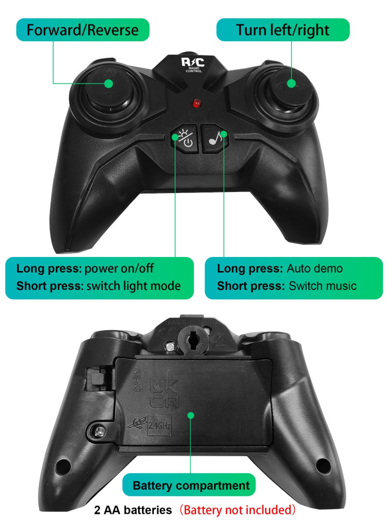 أوربازار سيارة الوحش التي تعمل بجهاز تحكم عن بعد، شاحنة الوحش التي تعمل بجهاز تحكم عن بعد بتردد 2.4 جيجاهرتز لجميع التضاريس، سيارة الوحش التي تعمل بجهاز تحكم عن بعد على شكل ديناصور، شاحنة الوحش التي تعمل بجهاز تحكم عن بعد مع موسيقى وبخاخ للأولاد من سن 4-7 و8-12 عامًا وهدية عيد ميلاد للبنات (أزرق سماوي) - Image 2