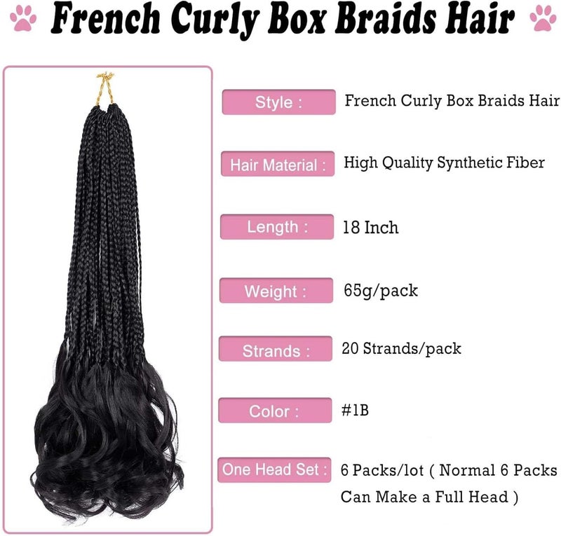 Dorsanee French Curl Crochet Braids 18 Inch 6 Packs Goddess Box Braids Crochet Hair Pre Looped French Curly Braiding Hair Crochet Box Braids With Curly Wavy Ends Synthetic Hair Extensions (#1B) - Image 2