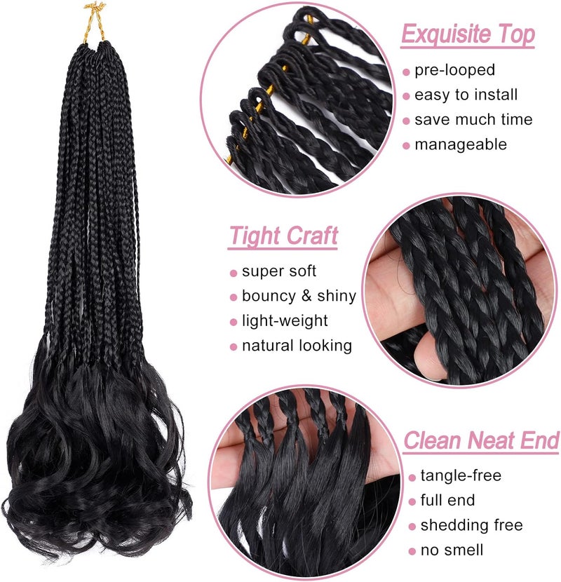Dorsanee French Curl Crochet Braids 18 Inch 6 Packs Goddess Box Braids Crochet Hair Pre Looped French Curly Braiding Hair Crochet Box Braids With Curly Wavy Ends Synthetic Hair Extensions (#1B) - Image 5