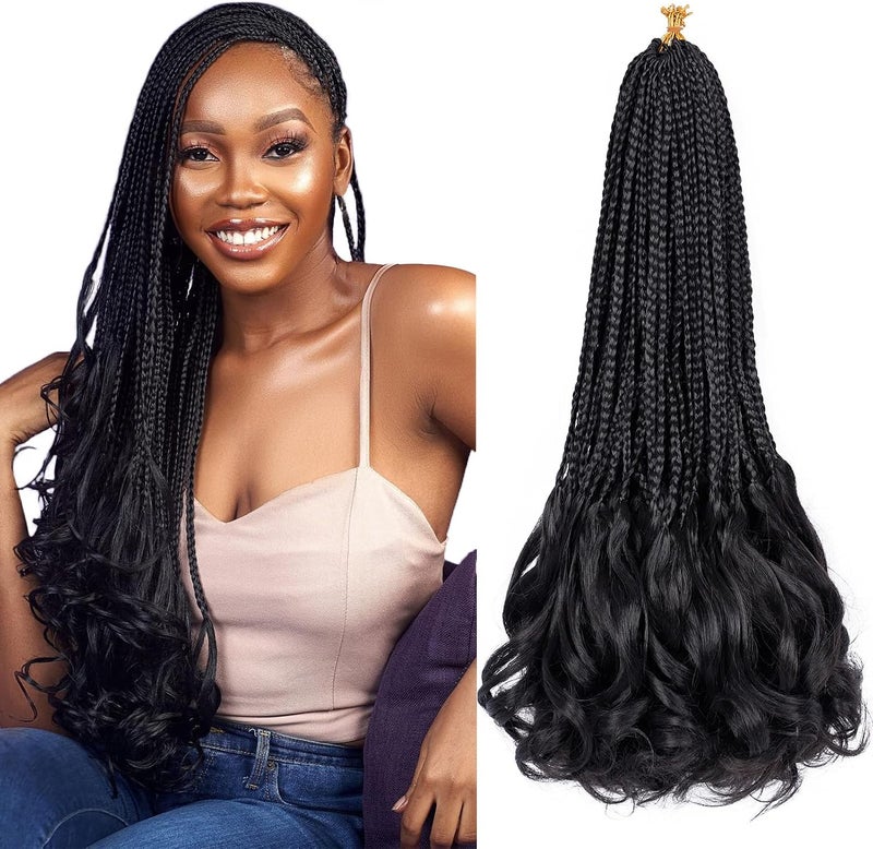 Dorsanee French Curl Crochet Braids 18 Inch 6 Packs Goddess Box Braids Crochet Hair Pre Looped French Curly Braiding Hair Crochet Box Braids With Curly Wavy Ends Synthetic Hair Extensions (#1B) - Image 1
