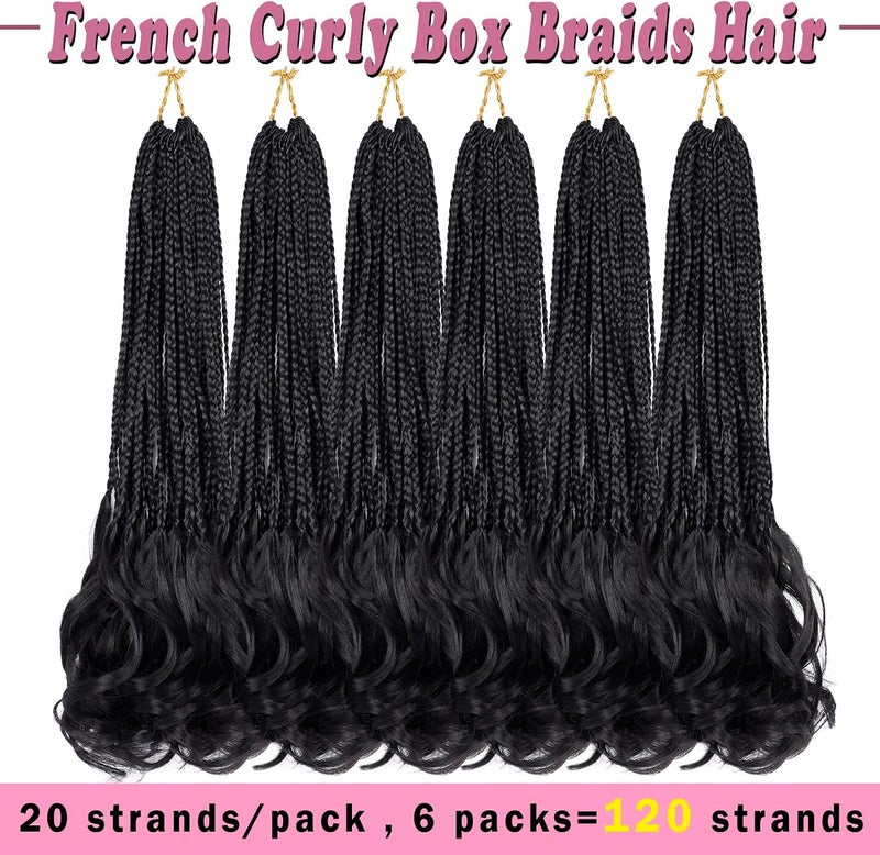 Dorsanee French Curl Crochet Braids 18 Inch 6 Packs Goddess Box Braids Crochet Hair Pre Looped French Curly Braiding Hair Crochet Box Braids With Curly Wavy Ends Synthetic Hair Extensions (#1B) - Image 3