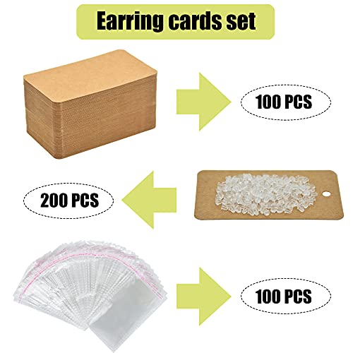 Twavang Earring Display Cards with 100Pcs Earring Holder Cards, 100 Pairs Clear Earring Backs and 100Pcs Self Adhesive Bags for Earrings Jewelry Display (Brown, 3.5" x 2") - Image 3