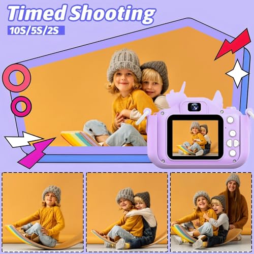 AiTechny Kids Camera Digital Camera for Age 3-8,1080P HD Video Selfie Toddler Camera with Soft Cover, Christmas Birthday Gifts for Kids - 32GB SD Card - Purple - Image 5