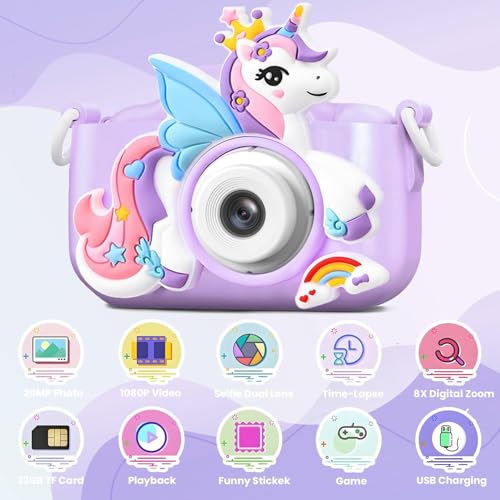 AiTechny Kids Camera Digital Camera for Age 3-8,1080P HD Video Selfie Toddler Camera with Soft Cover, Christmas Birthday Gifts for Kids - 32GB SD Card - Purple - Image 2