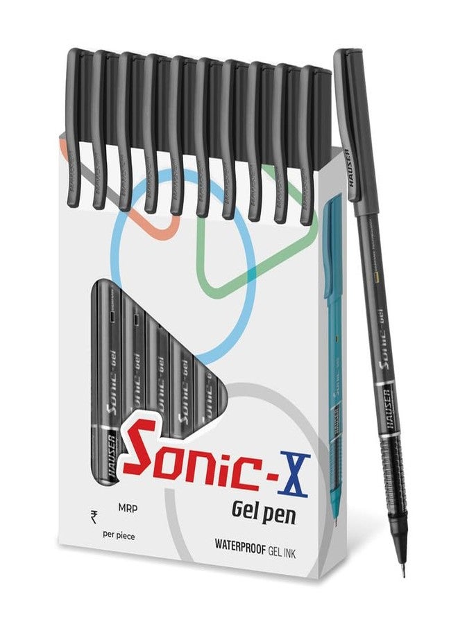 Hauser Sonic X Gel Pen Card Pack | Water Proof Ink For Smooth Flow System | Comfortable Grip With Smudge Free Writing | Sturdy Refillable Pen | Black Ink, Set Of 10 Pens x 4 Packs - Image 2