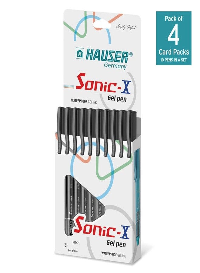 Hauser Sonic X Gel Pen Card Pack | Water Proof Ink For Smooth Flow System | Comfortable Grip With Smudge Free Writing | Sturdy Refillable Pen | Black Ink, Set Of 10 Pens x 4 Packs - Image 3