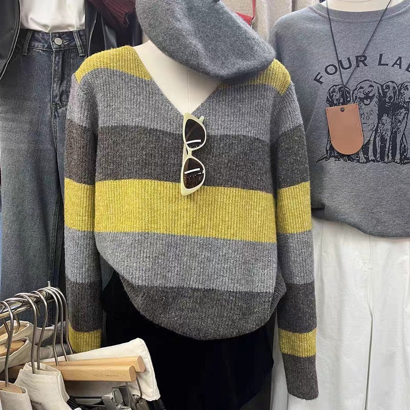 Women's V-Neck Stripe Cardigan - Image 1