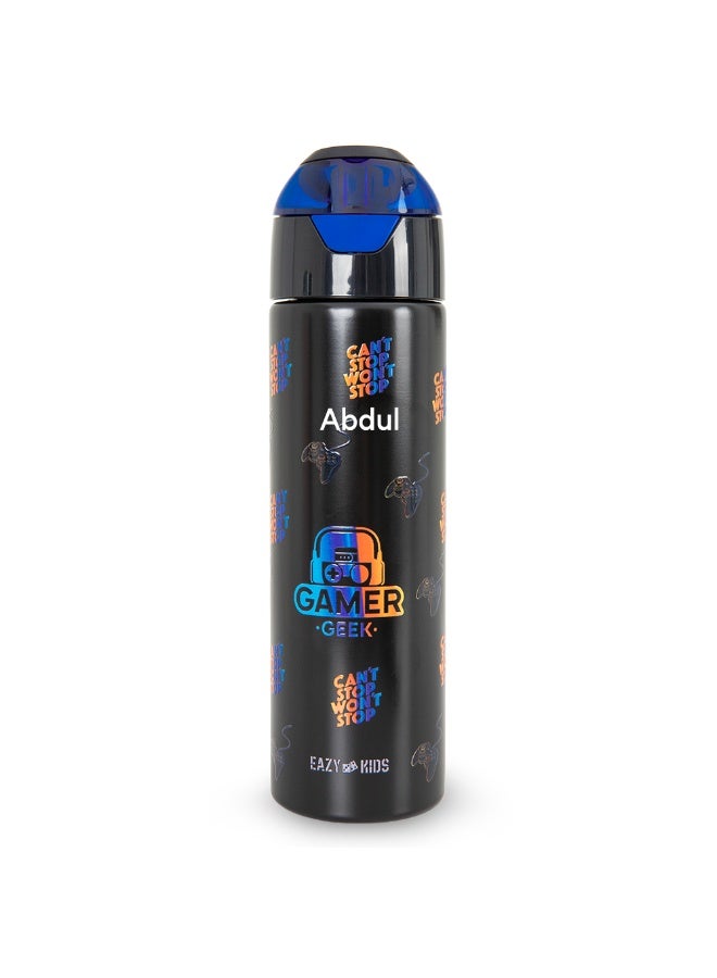 Eazy Kids Personalized - Insulated Stainless Steel Water Bottle w/Spray , Gamer 640ml Black - Image 1