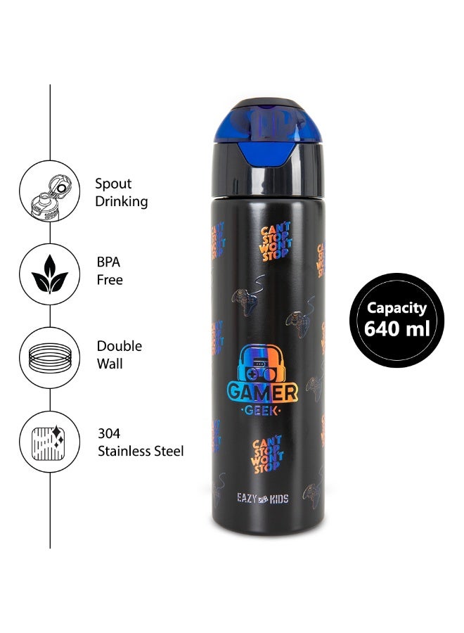 Eazy Kids Personalized - Insulated Stainless Steel Water Bottle w/Spray , Gamer 640ml Black - Image 4