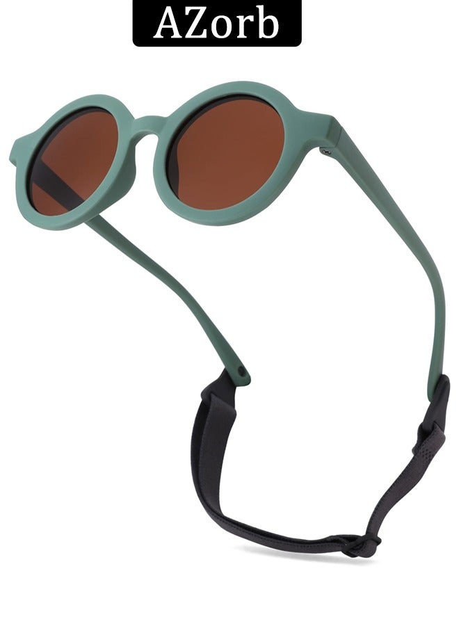 AZorb Baby Sunglasses Polarized with Adjustable Strap Round Flexible Rubber Shades Babies Sun Glasses for Kids Toddler Newborn Infant Boys Girls Age 0-3 Green - Image 1