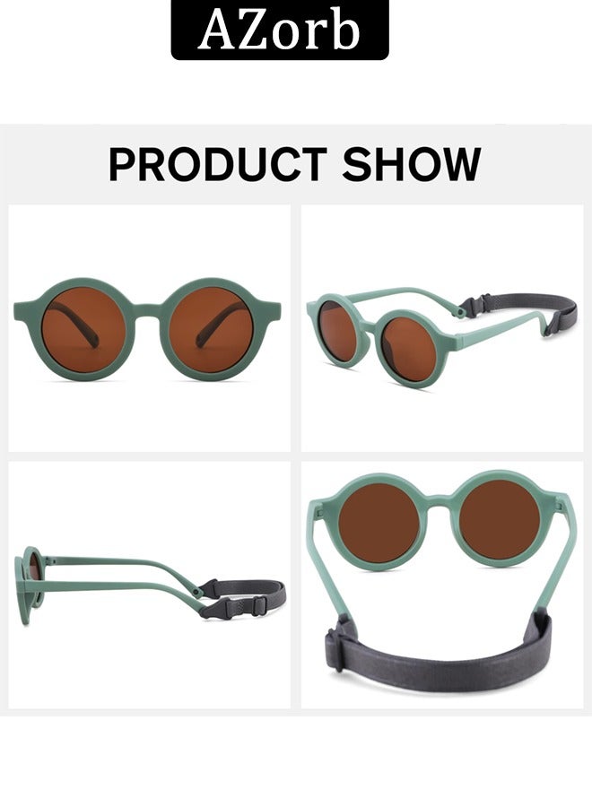 AZorb Baby Sunglasses Polarized with Adjustable Strap Round Flexible Rubber Shades Babies Sun Glasses for Kids Toddler Newborn Infant Boys Girls Age 0-3 Green - Image 3
