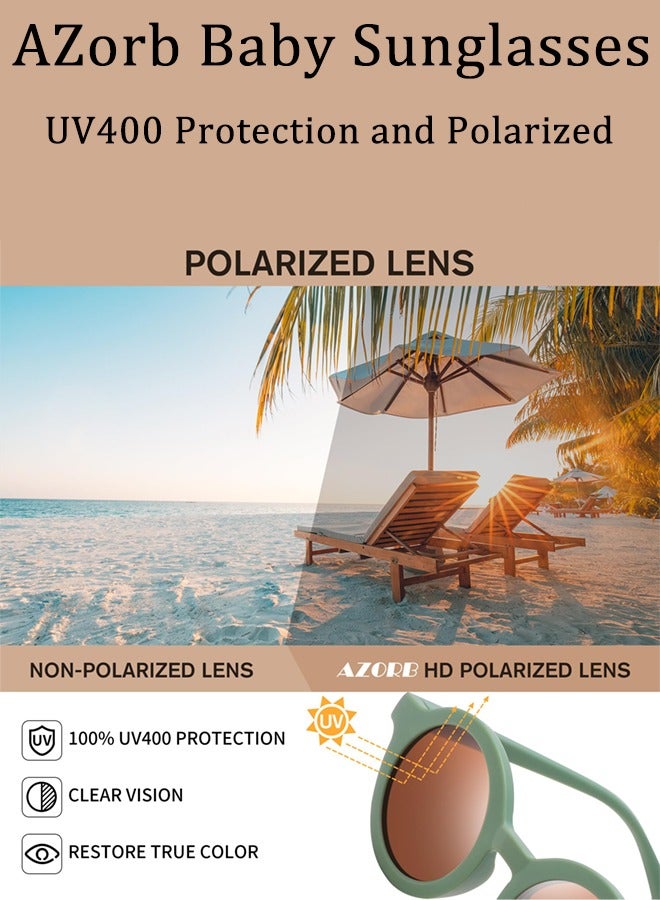 AZorb Baby Sunglasses Polarized with Adjustable Strap Round Flexible Rubber Shades Babies Sun Glasses for Kids Toddler Newborn Infant Boys Girls Age 0-3 Green - Image 4