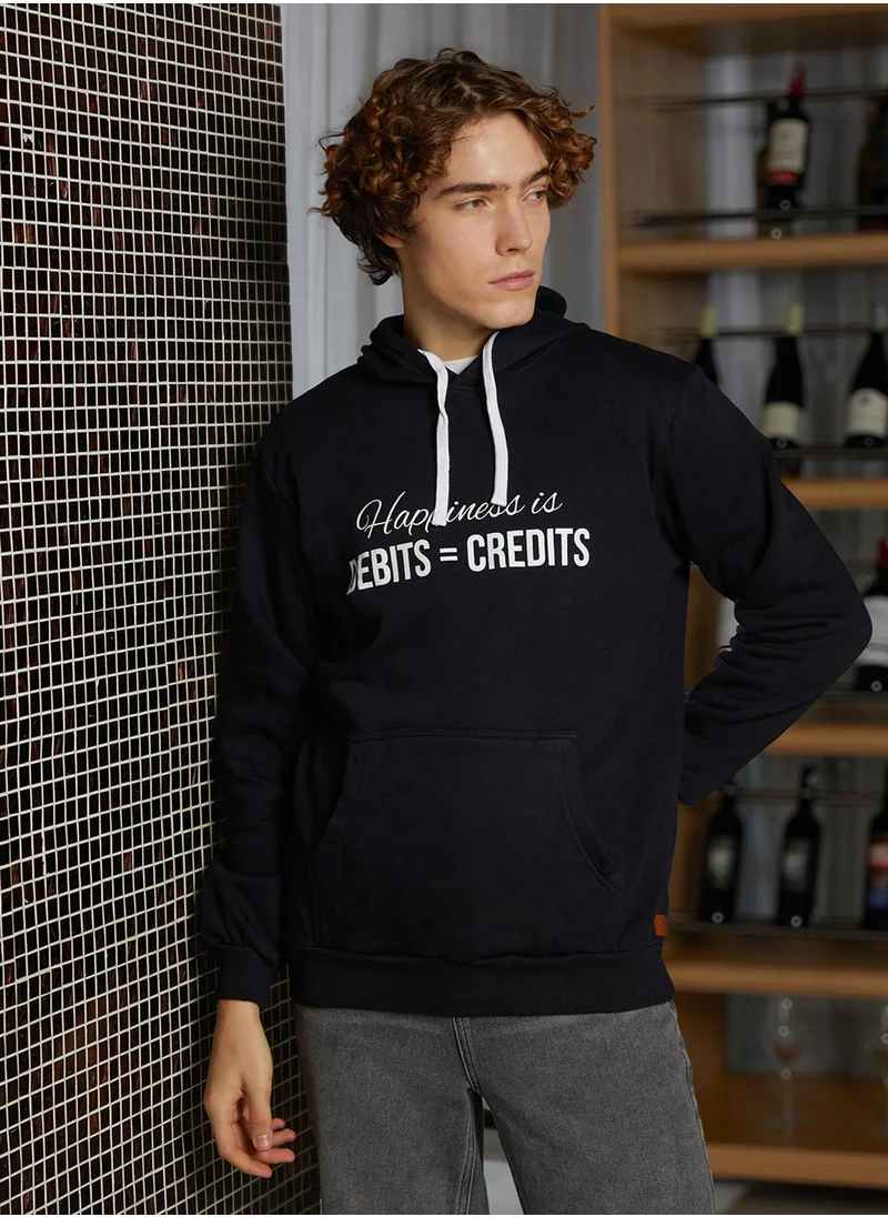 Campus Sutra Men's Onyx Black Happiness Is Pullover Hoodie