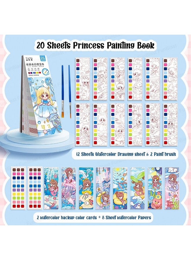 فنبلاست كتاب تلوين فن بلاست بالألوان المائية، كتاب رسم ورسم 2 في 1 مع فرشاة رسم، علامة مرجعية للأطفال، كتاب سحري مائي للأطفال، 20 ورقة كتاب رسم أميرة للأطفال (أزرق أميري) - Image 5