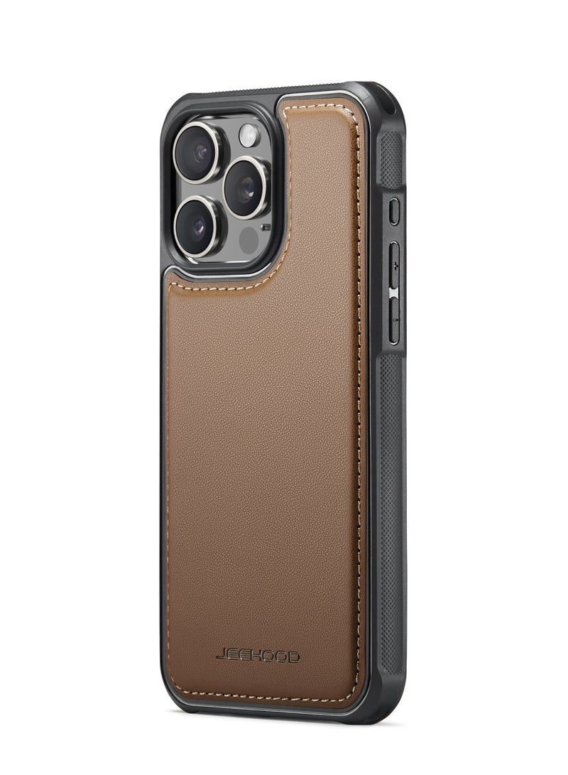 جيهود كيس مي جراب موبايل متوافق مع ايفون 16 فاخر من جلد البولي يوريثين غطاء خلفي مغناطيسي للشحن اللاسلكي متوافق مع ايفون 16 برو (بني) - Image 1