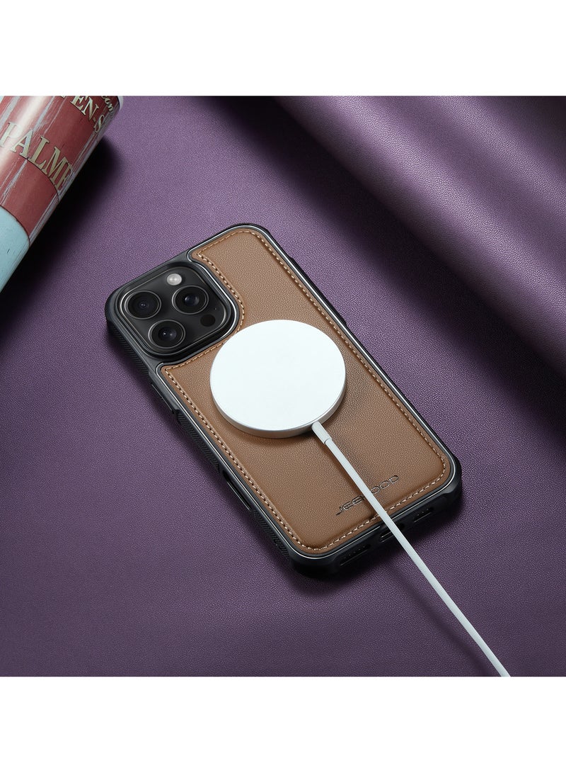 جيهود كيس مي جراب موبايل متوافق مع ايفون 16 فاخر من جلد البولي يوريثين غطاء خلفي مغناطيسي للشحن اللاسلكي متوافق مع ايفون 16 برو (بني) - Image 3
