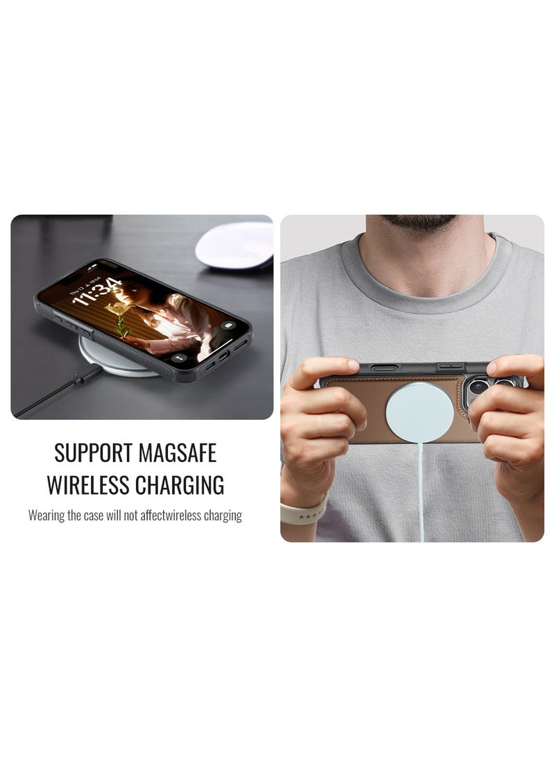 جيهود كيس مي جراب موبايل متوافق مع ايفون 16 فاخر من جلد البولي يوريثين غطاء خلفي مغناطيسي للشحن اللاسلكي متوافق مع ايفون 16 برو (بني) - Image 4